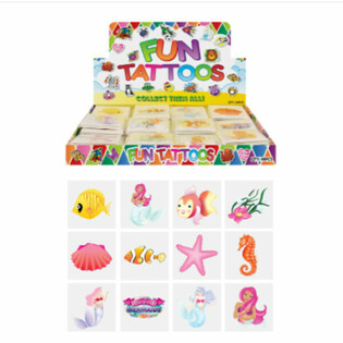 สติกเกอร์รอยสักแทททูแฟนซี ลายเงือกสาว (Mermaid) ในกล่องโชว์ดิสเพลย์ (48 แพ็ค x 12 ชิ้น)