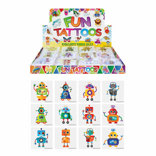 FUN TATTOO&rsquo;S - ลายหุ่นยนต์, แพ็คละ 12 ชิ้น ในกล่องดิสเพลย์ (48 แพ็ค)