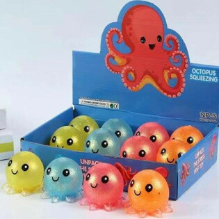 ของเล่นบีบปลาหมึก Squeeze Octopus แบบกล่องโชว์ (12 ชิ้น)