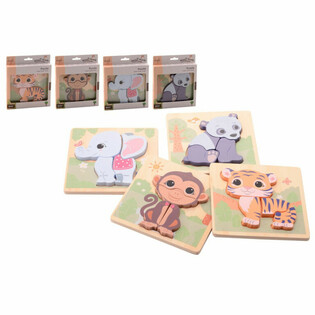 JOUECO - จิ๊กซอว์ไม้ผสม THE WILDIES FAMILY - สำหรับเด็ก 12 เดือนขึ้นไป (12 ชิ้น)