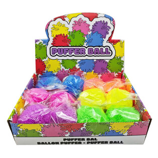 ลูกบอล Puffer สีสันสดใส - 8 ซม. - ในกล่องโชว์ (12 ชิ้น)