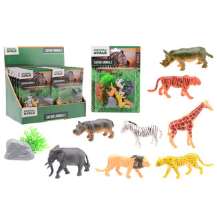 ANIMAL WORLD - ชุดของเล่นสัตว์ซาฟารี 10 ชิ้นบนการ์ด - ในแผงโชว์ (12 ชิ้น)