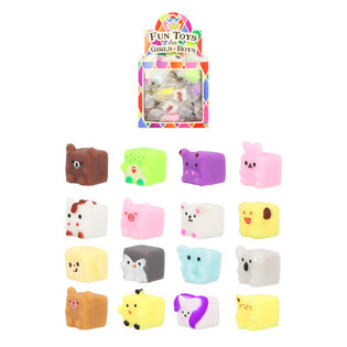 ของเล่นบีบมือสควีชชี่ สัตว์ทรงลูกบาศก์ สำหรับจับฉลาก - ในกล่องโชว์ (96 ชิ้น)