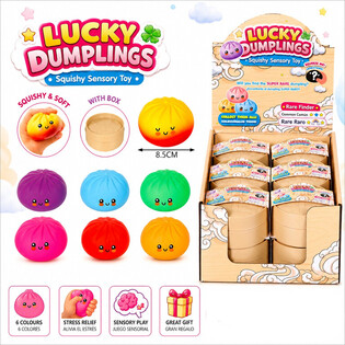 RAGE - LUCKY DUMPLINGS - ของเล่นบีบสกุชชี่ซาลาเปา ขนาดใหญ่ 8.5 x 8.5 x 4.8 ซม. - ในกล่องโชว์ (12 ชิ้น)