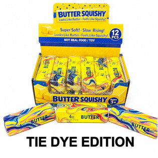 RAGE - สกุชชี่เนย SQUISHY BUTTER - ลายมัดย้อม TIE DYE - คืนตัวช้า SLOW RISING - ขนาด 13x4x4 ซม. - ในกล่องดีสเพลย์ (12 ชิ้น)